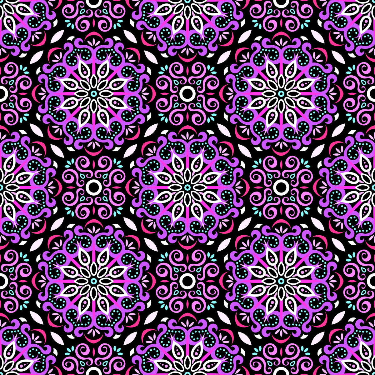 Purple - Pink - Turquoise Mandala Fabric - 165