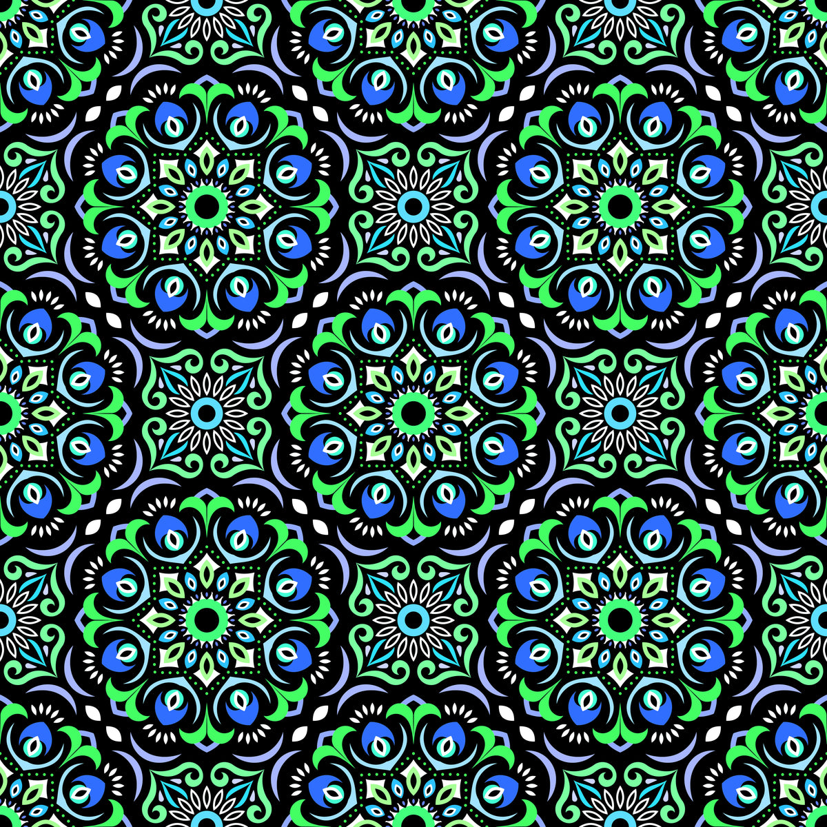 Green - Blue Mandala Fabric - 209