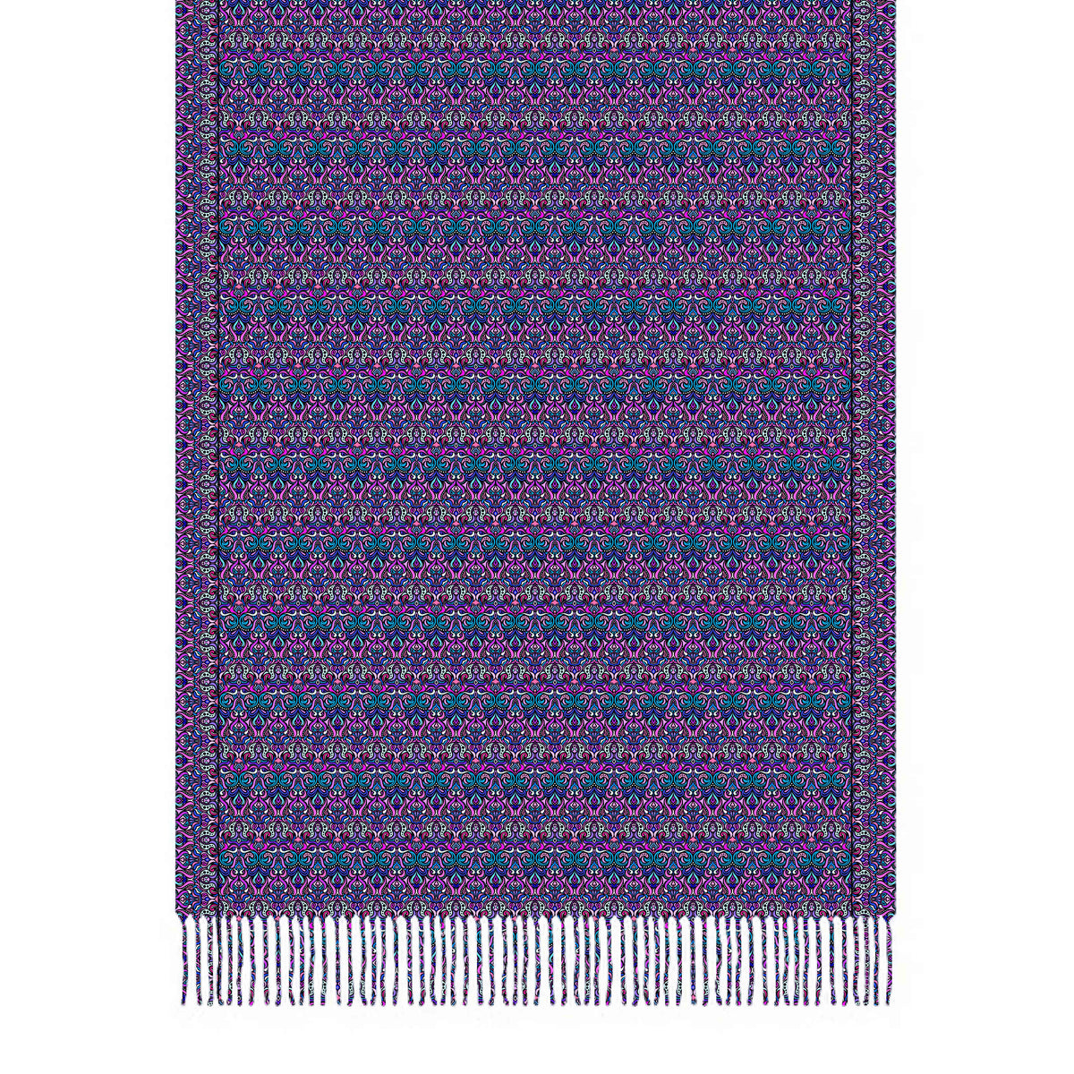 Turquoise - Pink - Purple Abstract Doodle Scarf with Tassels