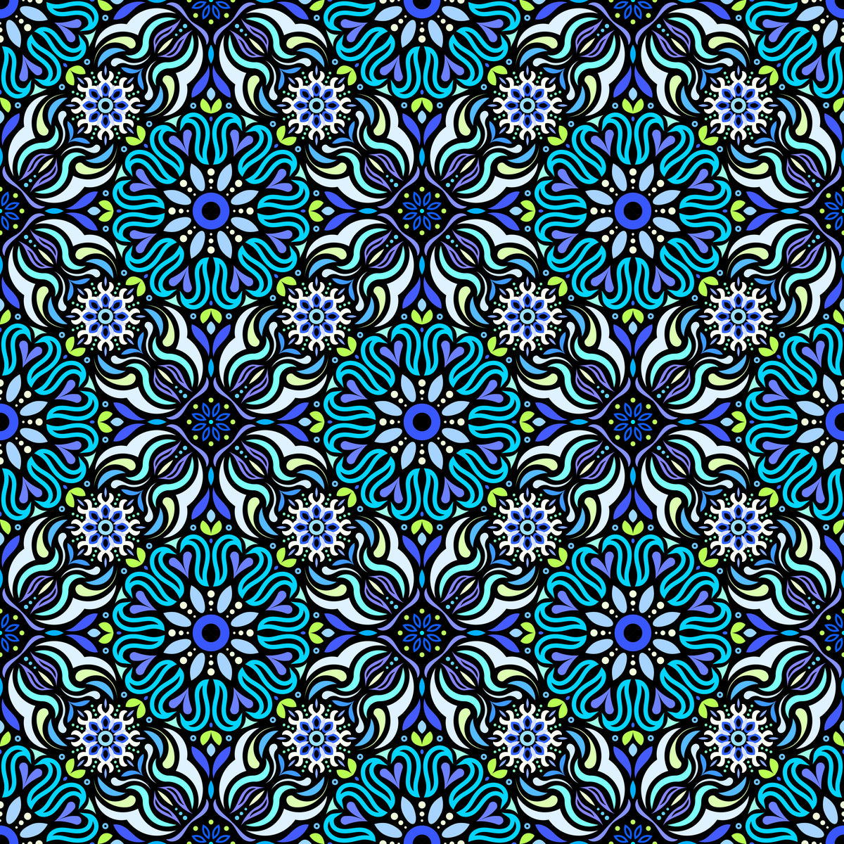 Turquoise - Green - Blue Mandala Fabric 2009.2