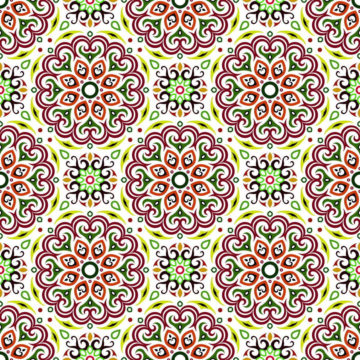 Red - Green Mandala Fabric - 155i