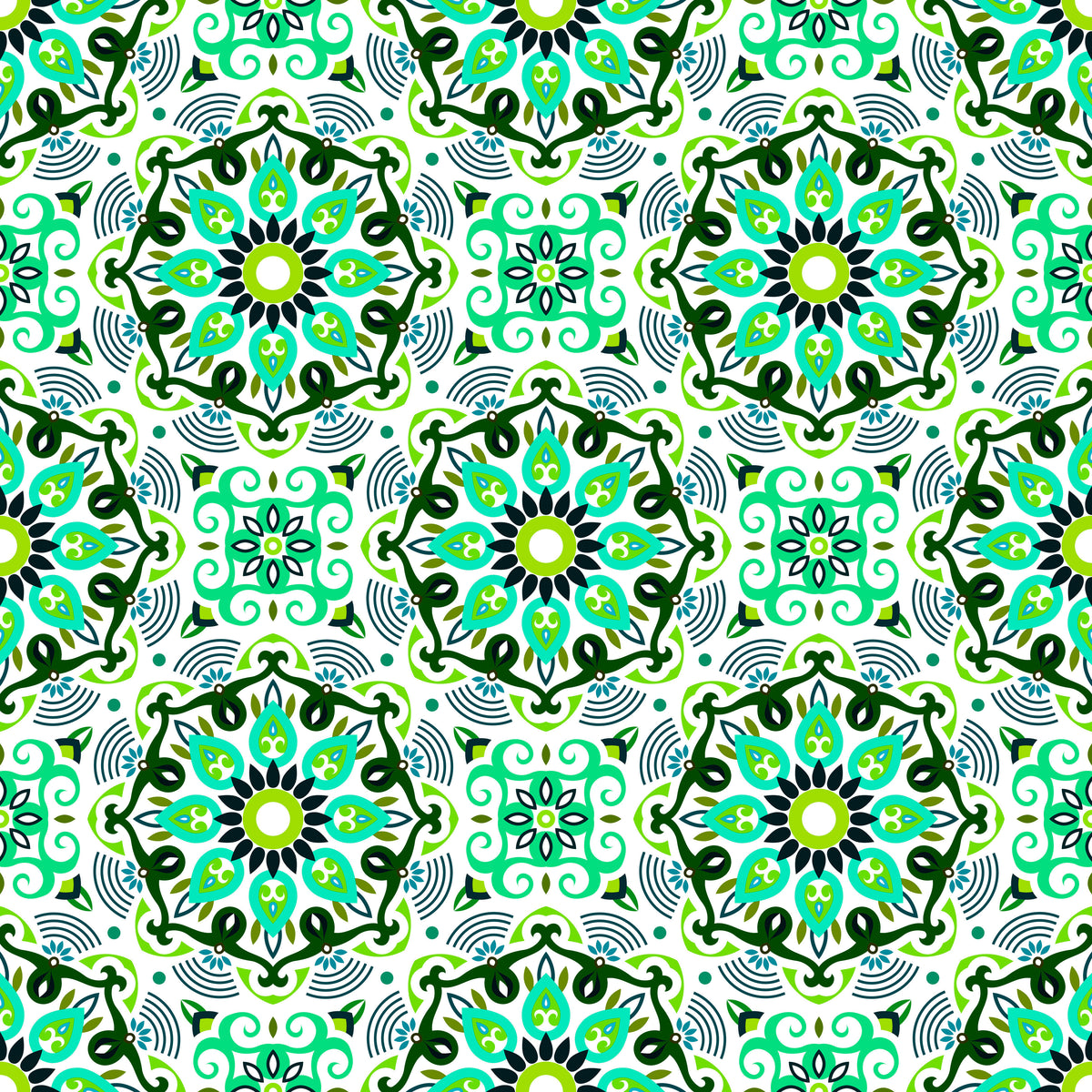 Turquoise - Green Mandala Fabric - 140i