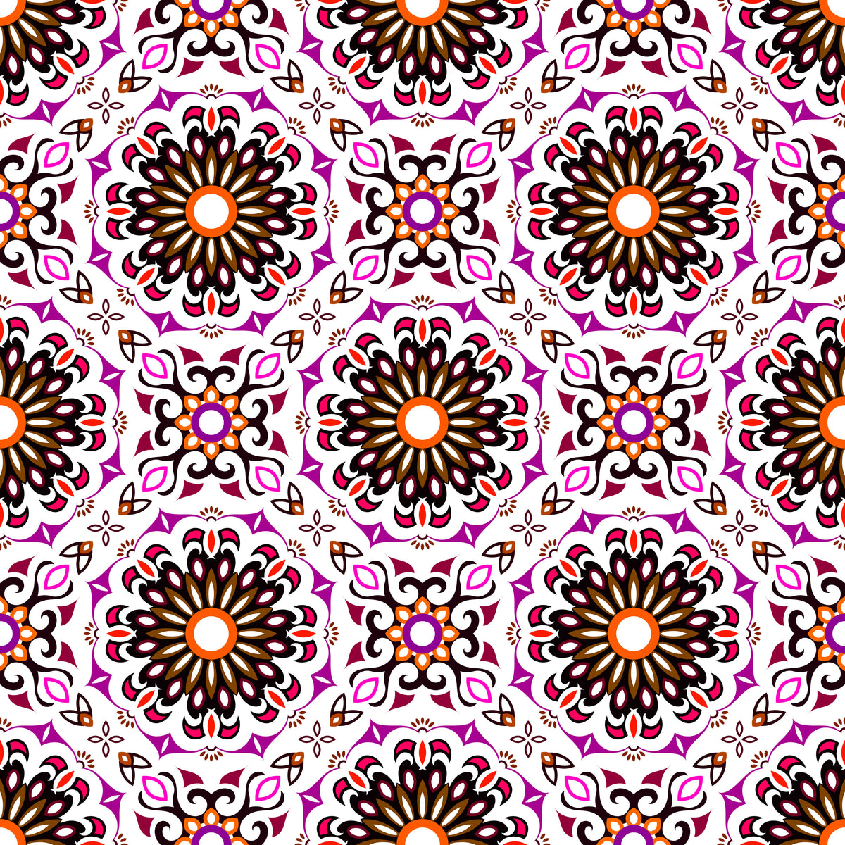 Purple - Orange - Red Mandala Fabric - 198i