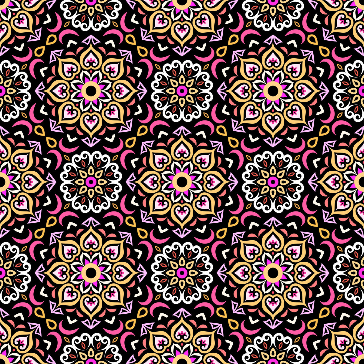 Yellow - Pink - Orange Mandala Fabric - 213