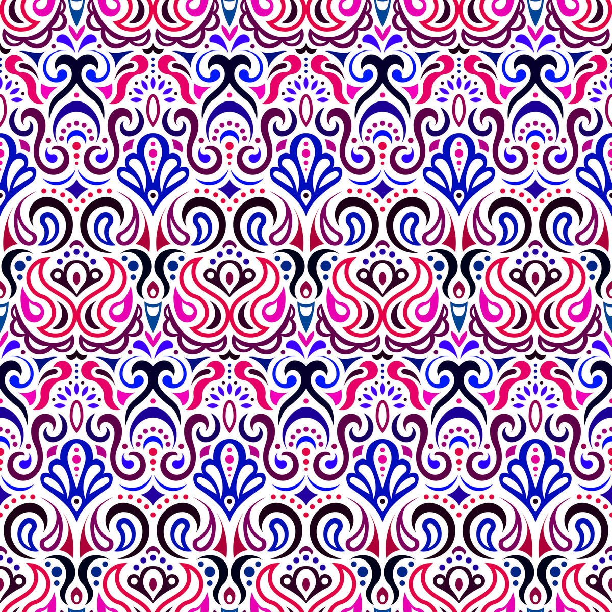 Blue - Red - Pink Abstract Doodle Fabric 1002i