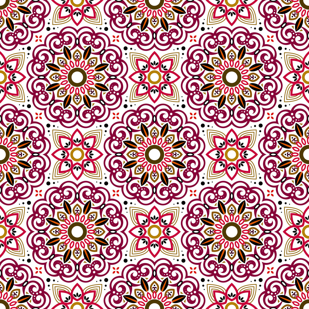 Red - Brown Mandala Fabric - 149i