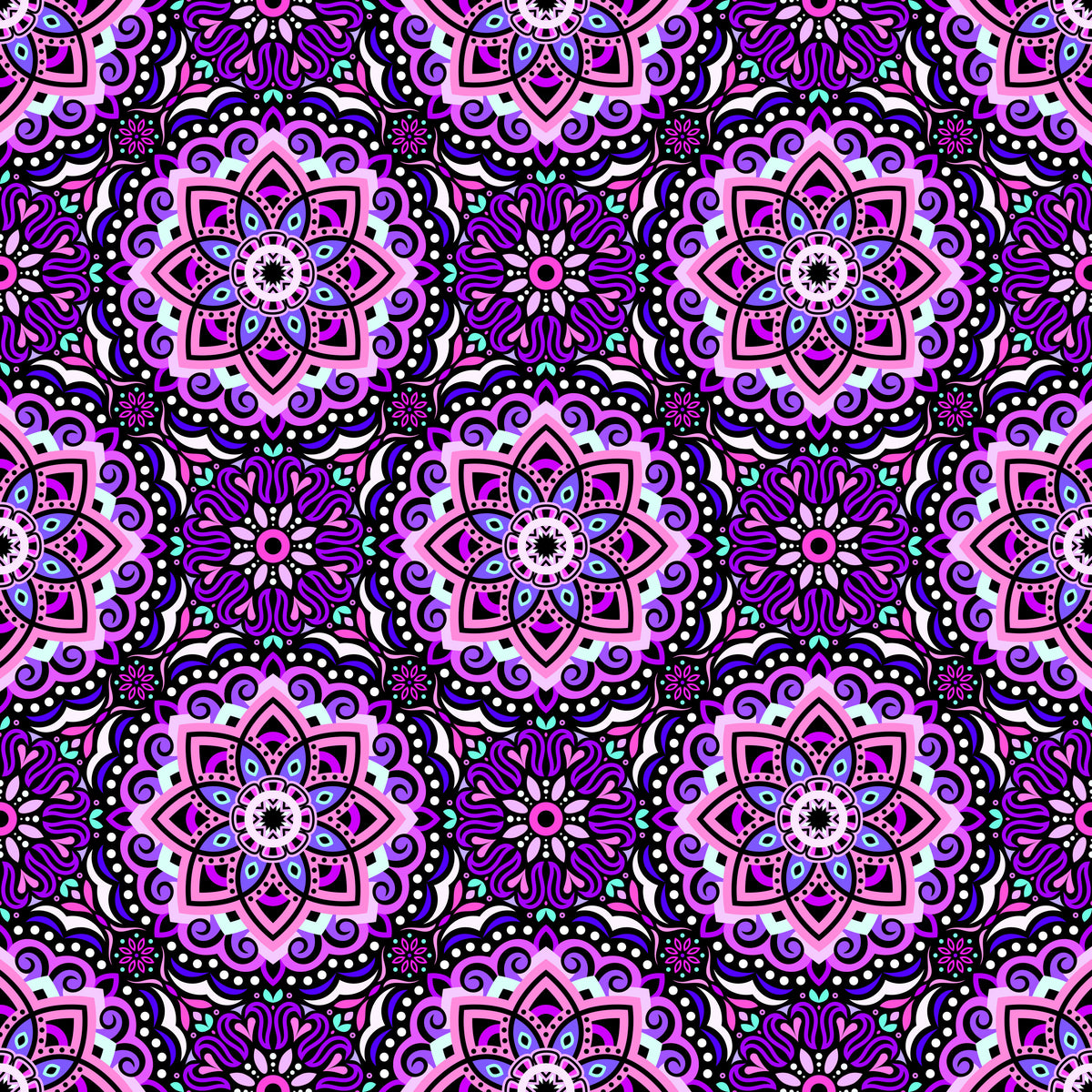 Pink - Purple - Turquoise Mandala Fabric 2009.3