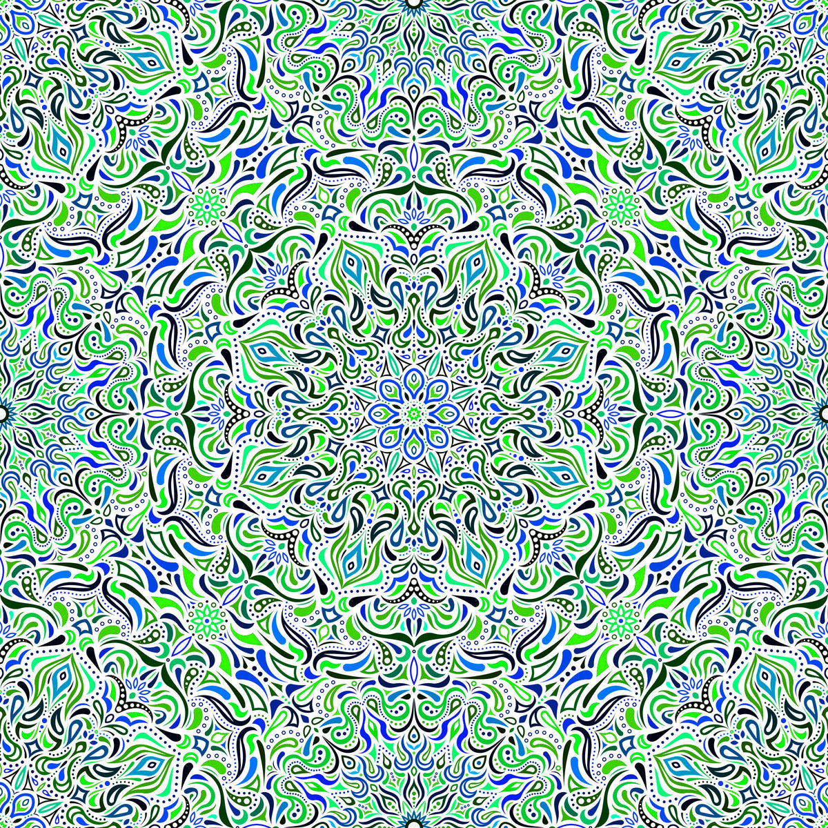 Green - Blue - Turquoise Mandala Fabric 2008.1i