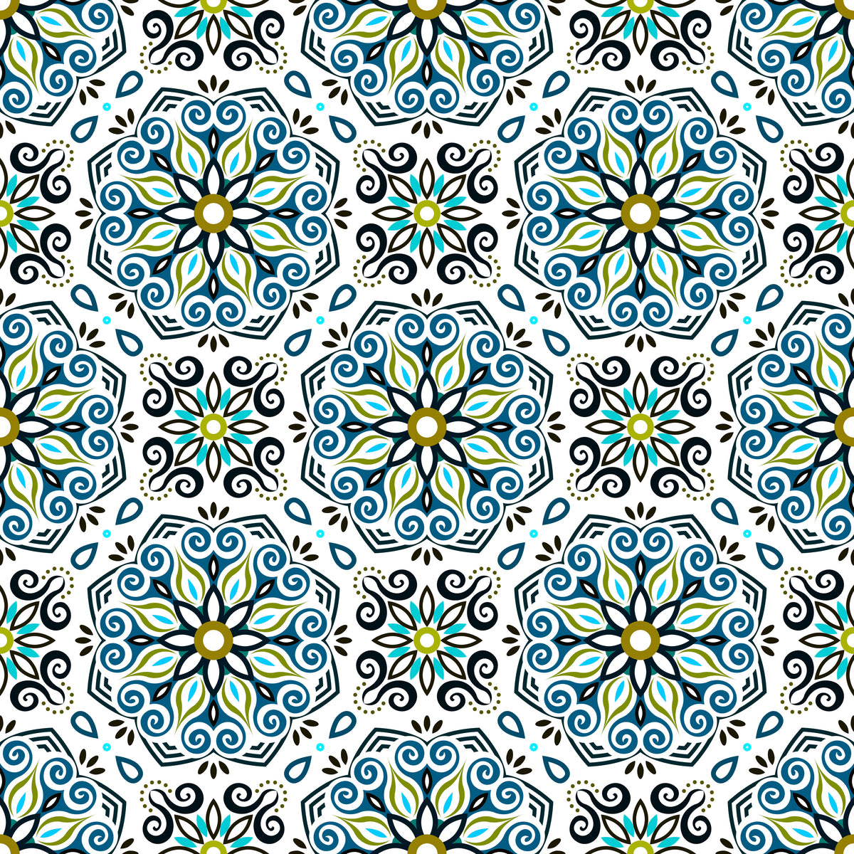 Blue - Green - Turquoise Mandala Fabric - 203i
