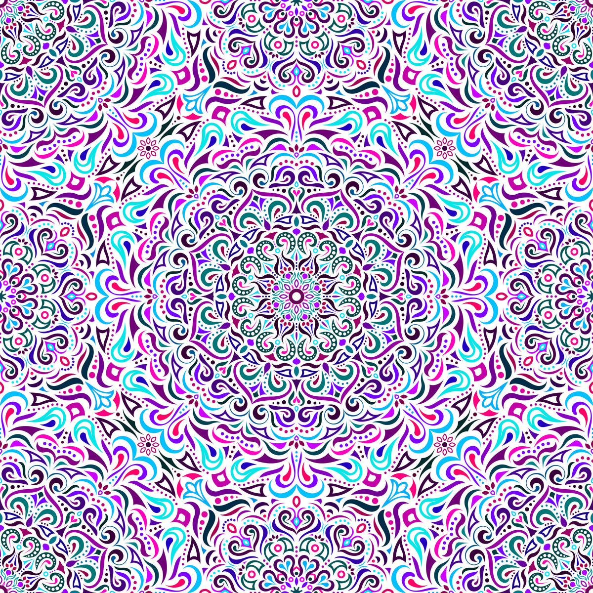 Turquoise - Purple - Red Mandala Fabric 2005i