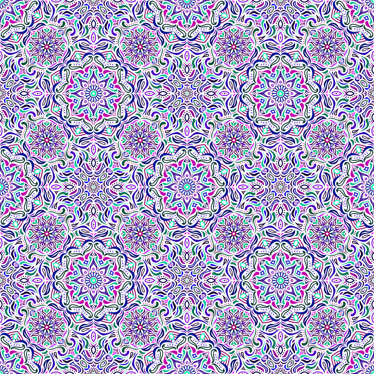 Turquoise - Purple - Pink Mandala Fabric 2009.4i