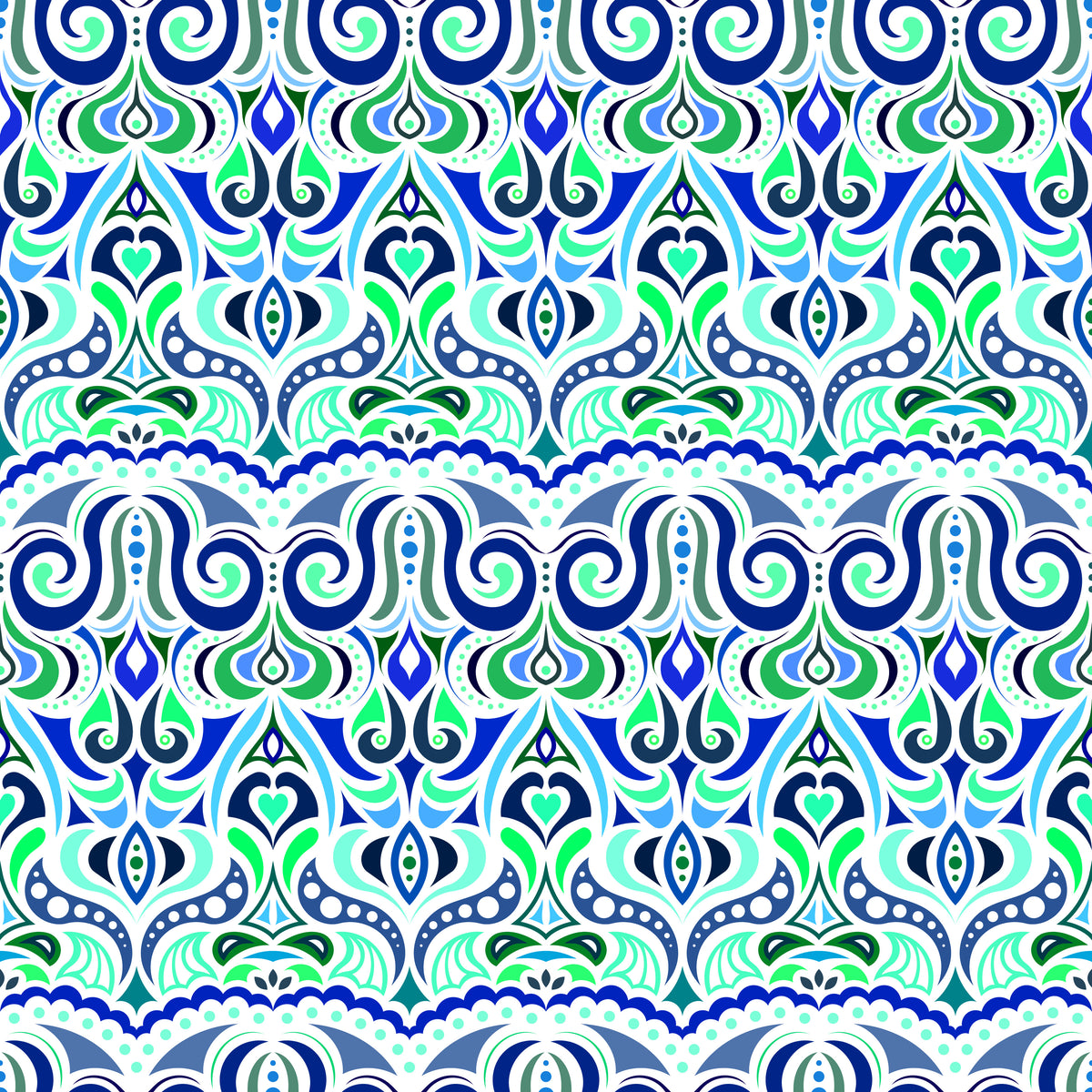 Blue - Turquoise - Green Abstract Doodle Fabric 1010.2i