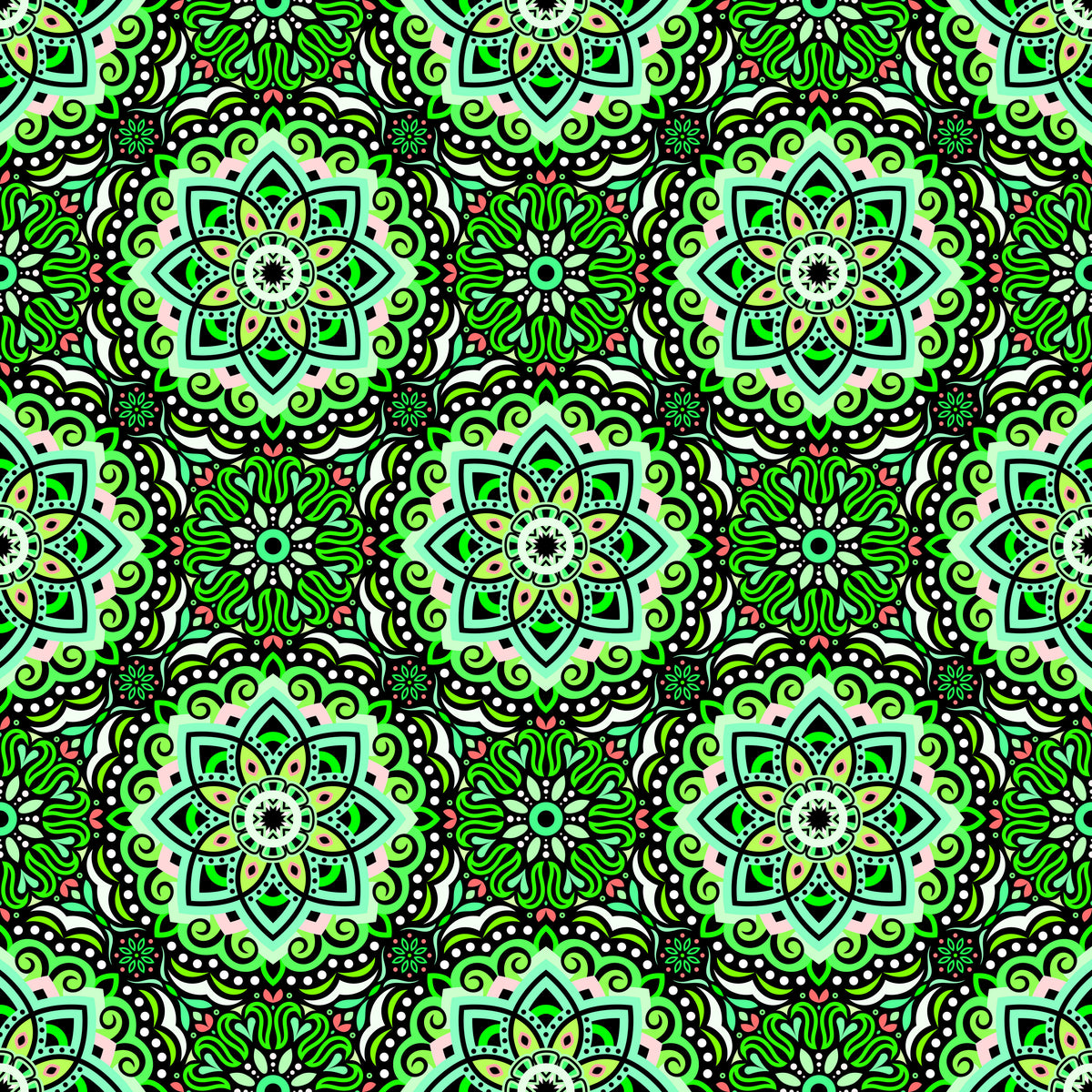 Green - Turquoise - Pink Mandala Fabric 2009.3