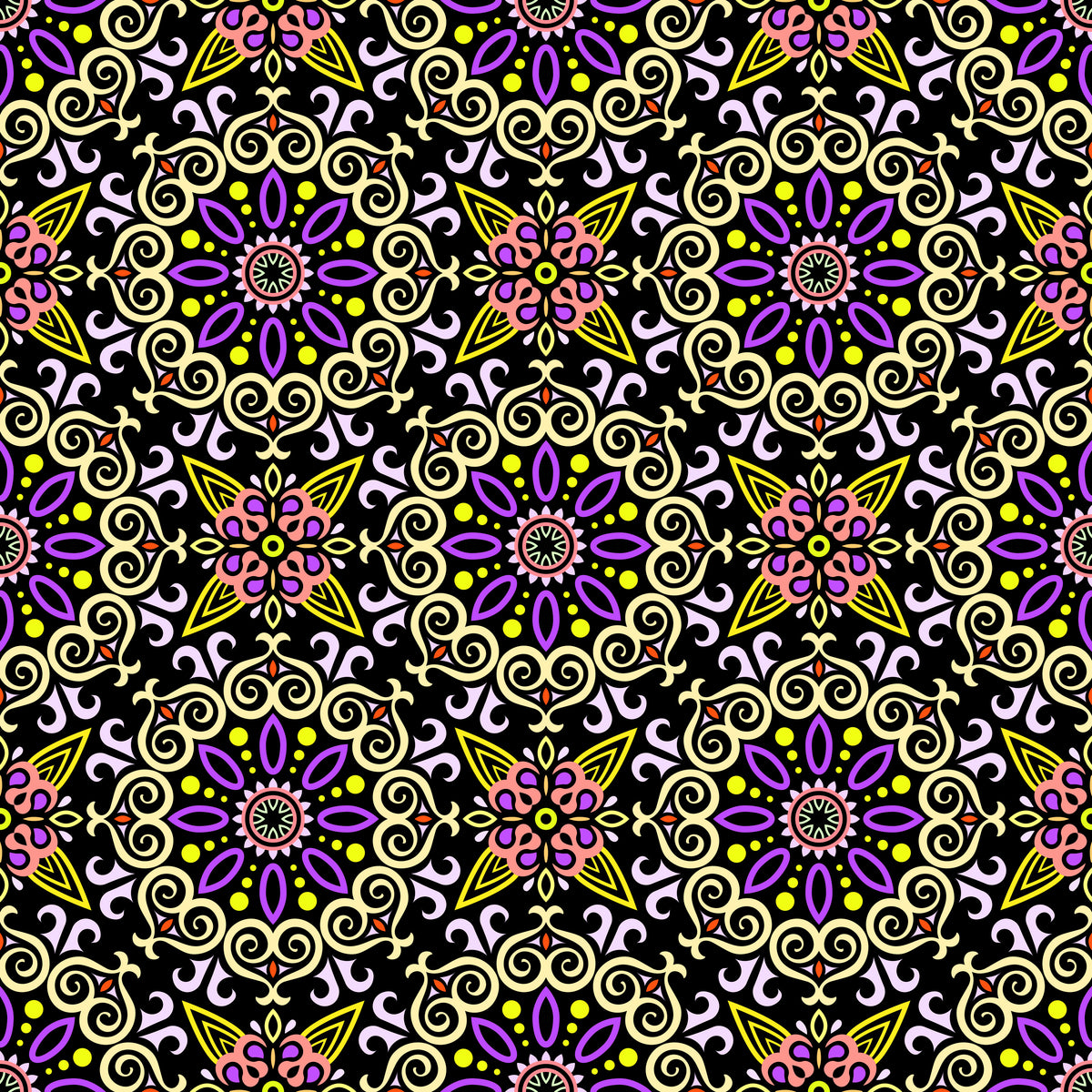 Yellow - Purple - Orange Mandala Fabric - 138