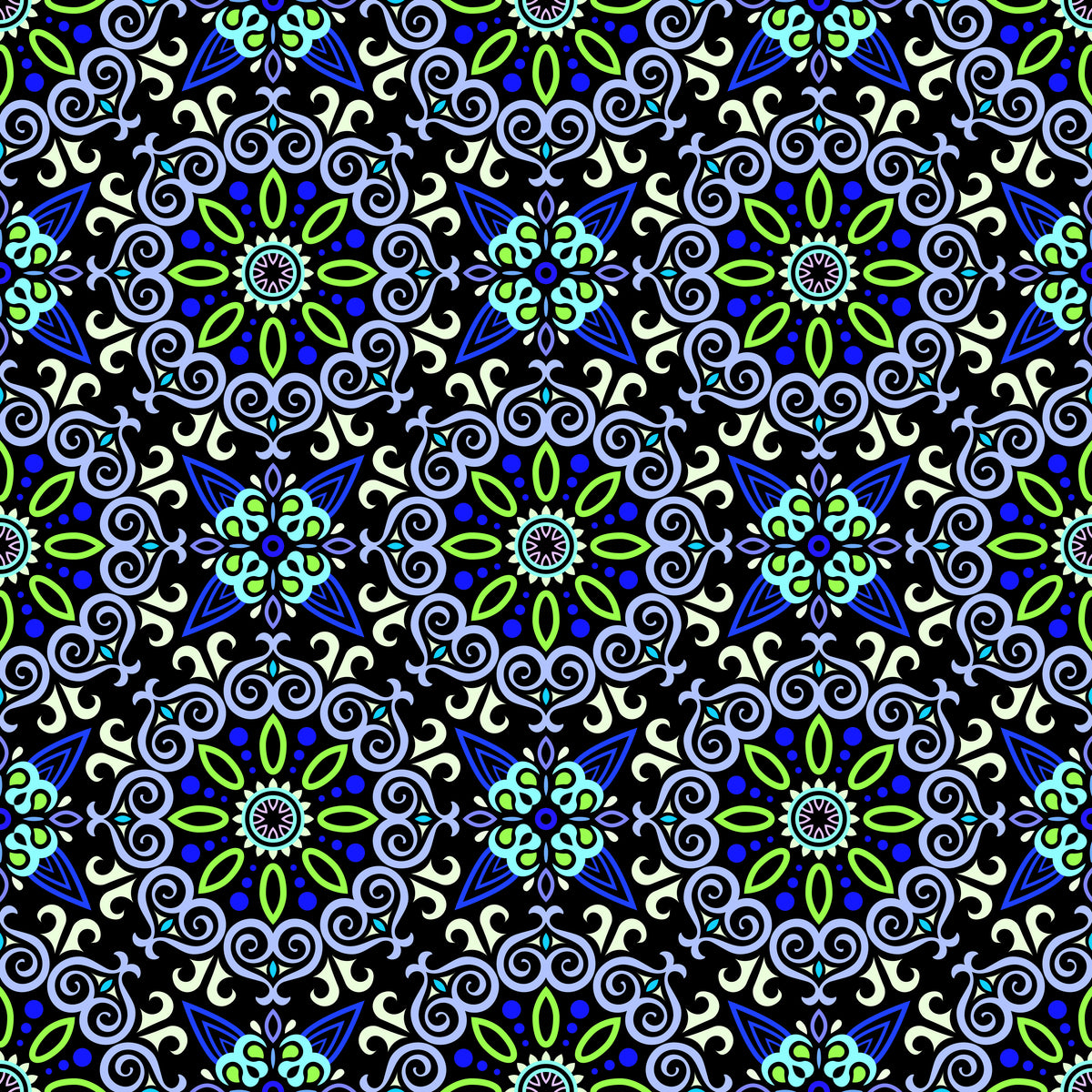 Blue - Green - Turquoise Mandala Fabric - 138