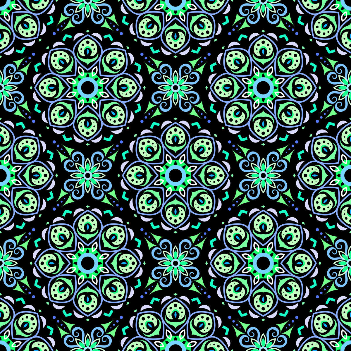 Green - Blue Mandala Fabric - 183