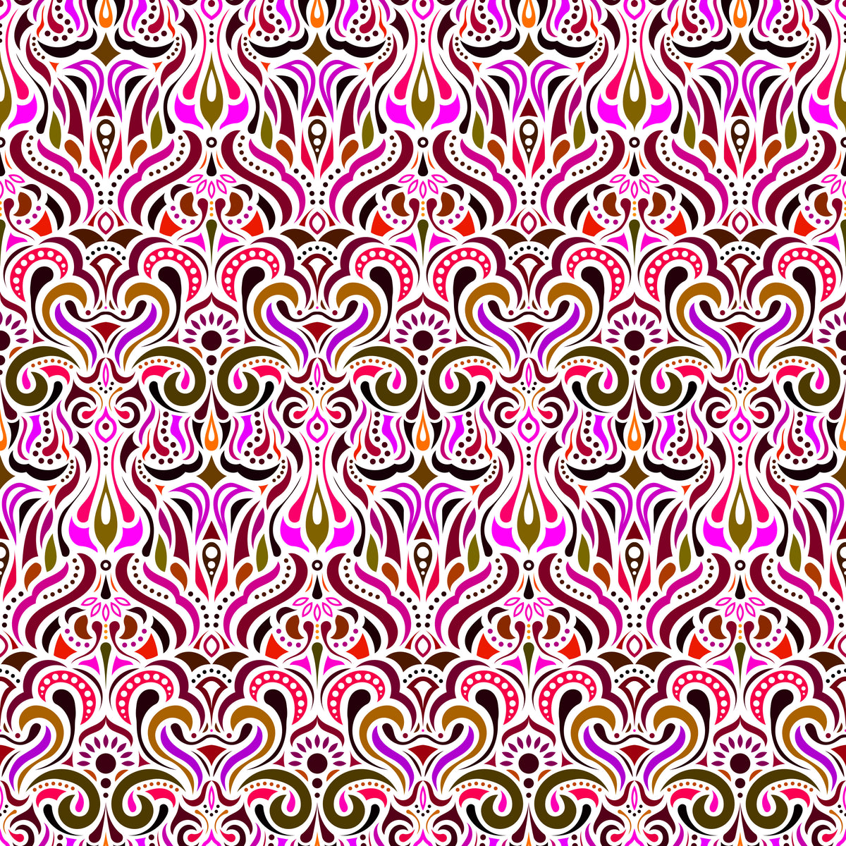 Red - Purple - Brown Abstract Doodle Fabric 1012i