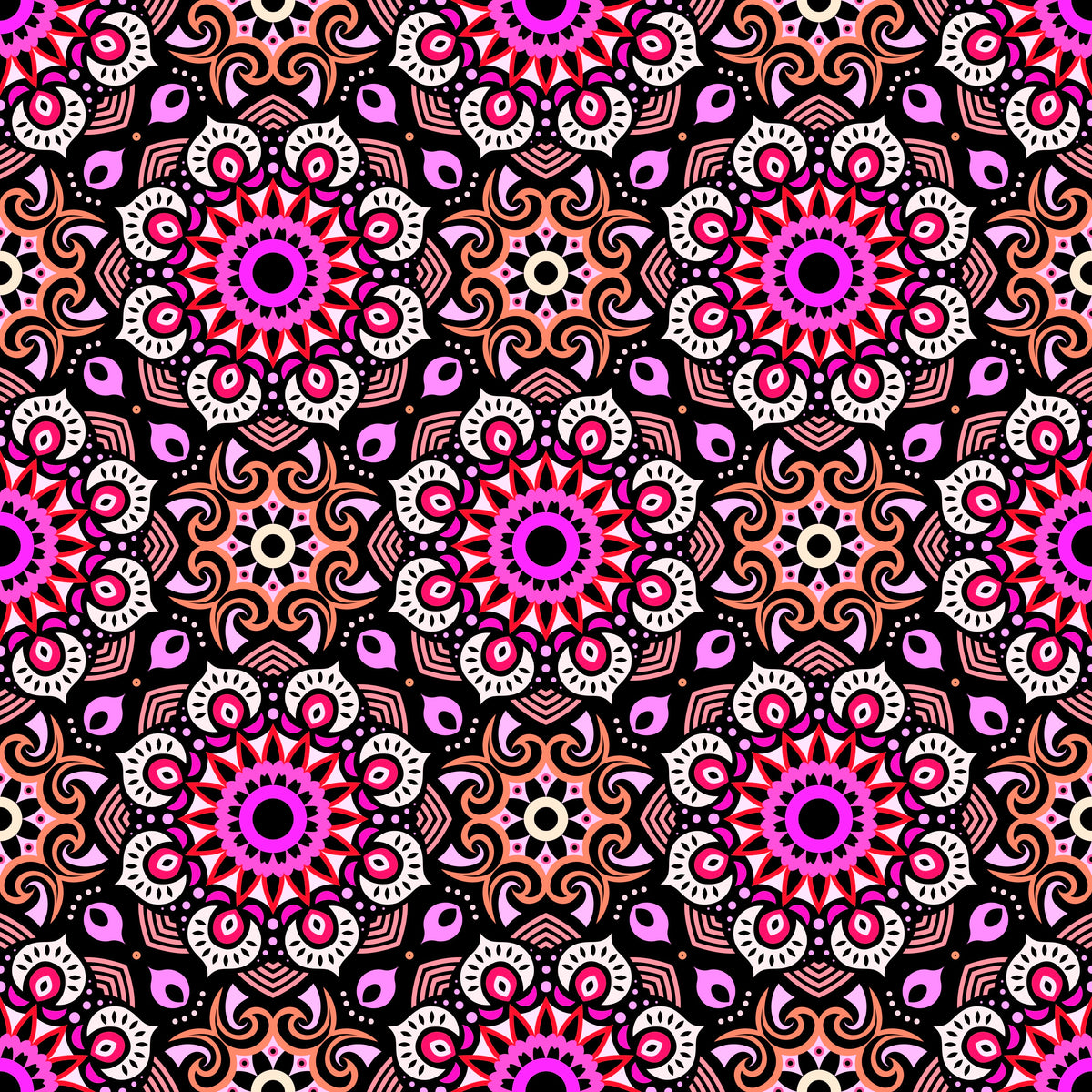 Pink - Red - Orange Mandala Fabric - 193