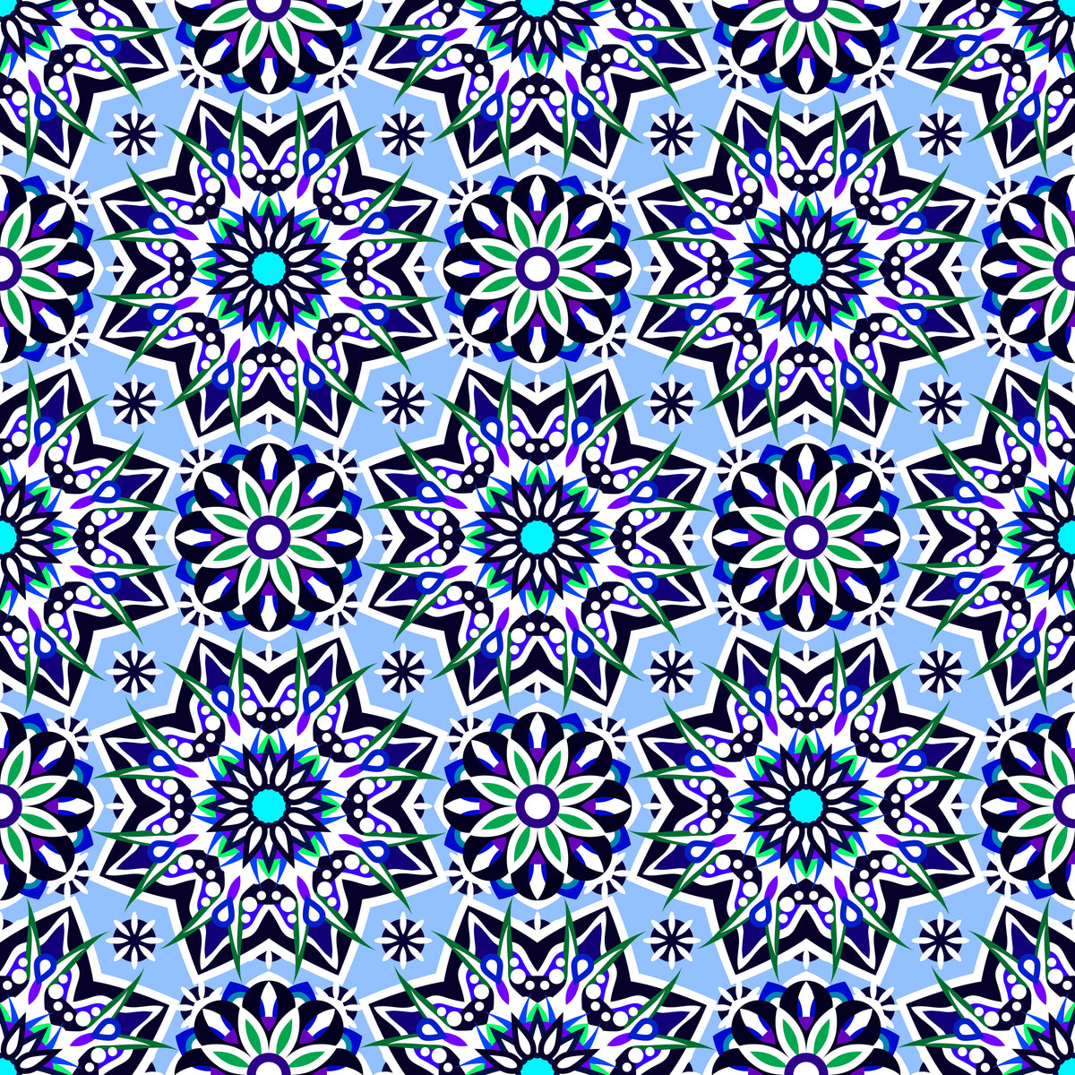 Blue - Green - Purple Mandala Fabric - 122i