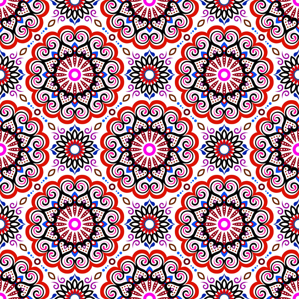 Red - Blue - Purple Mandala Fabric - 179i