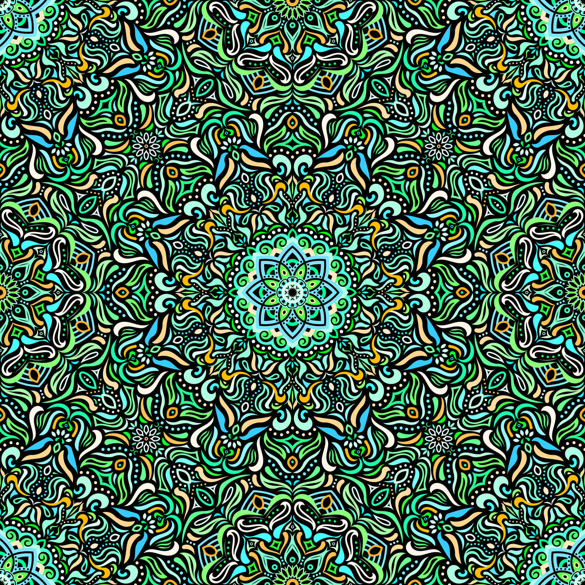 Green - Yellow - Turquoise Mandala Fabric 2009.1