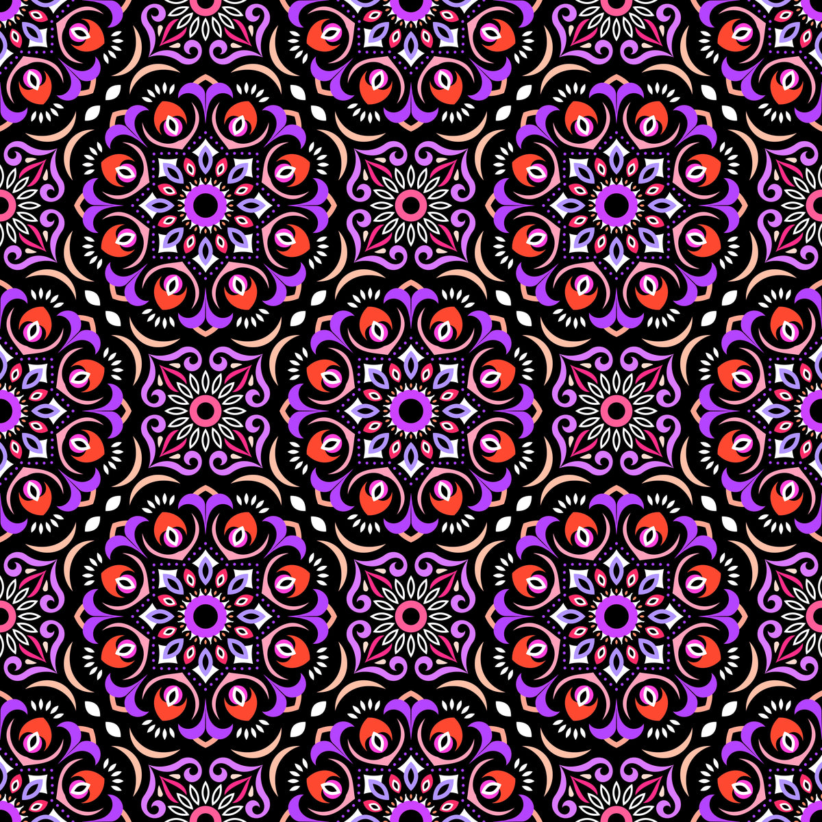 Purple - Orange Mandala Fabric - 209