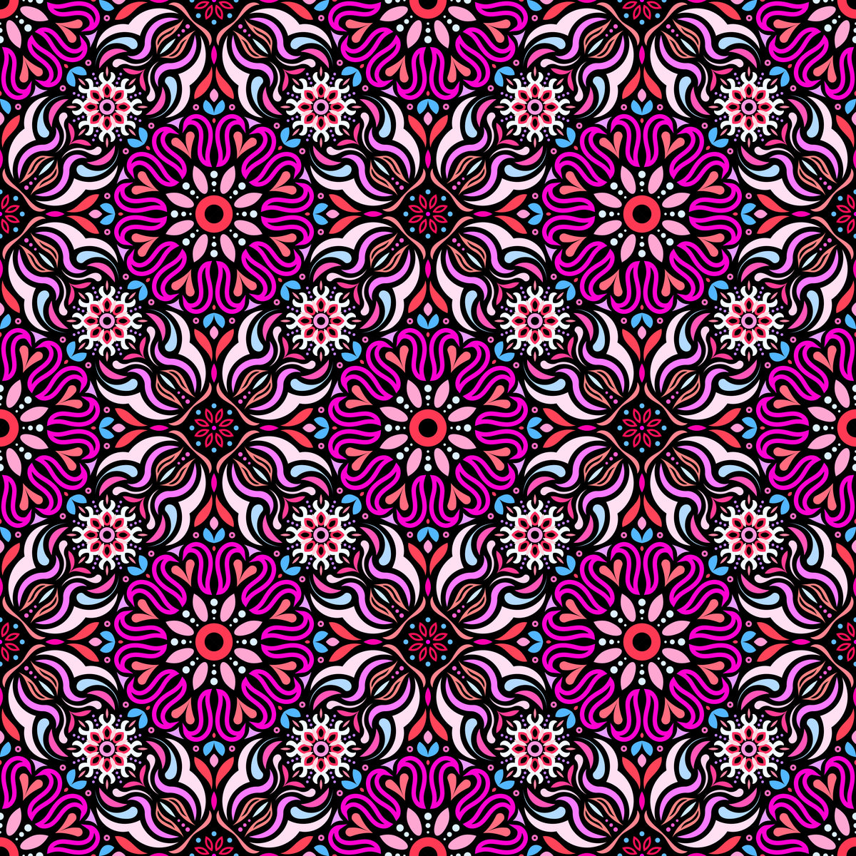 Red - Pink - Blue Mandala Fabric 2009.2