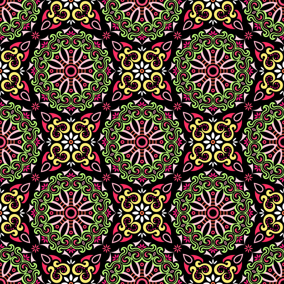 Green - Red - Yellow Mandala Fabric - 166