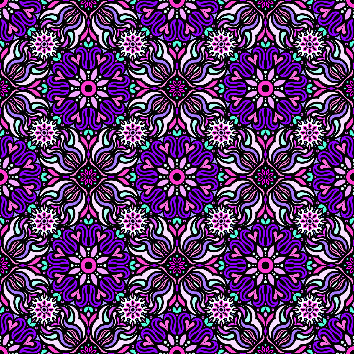 Purple - Pink - Turquoise Mandala Fabric 2009.2