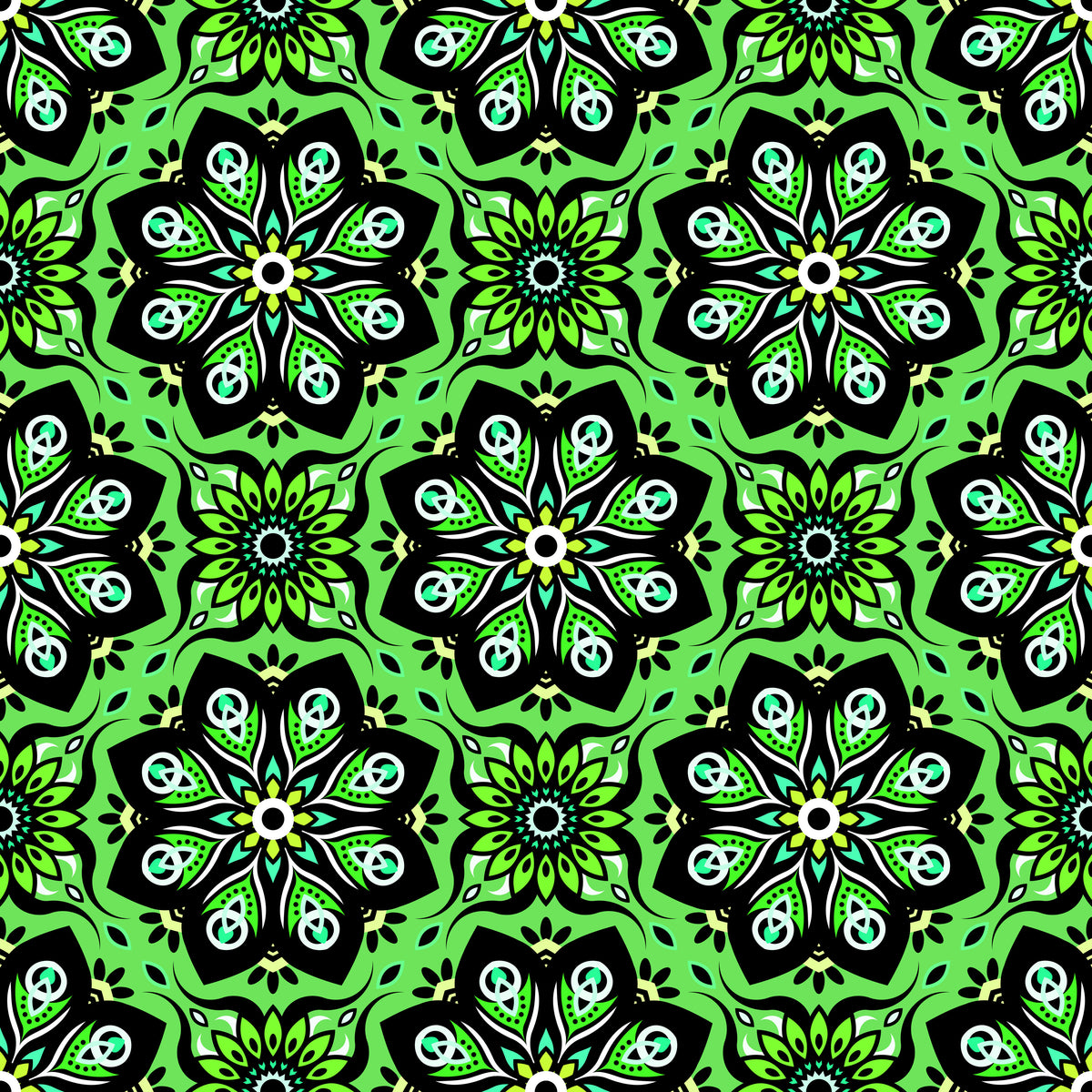 Green - Turquoise Mandala Fabric - 236