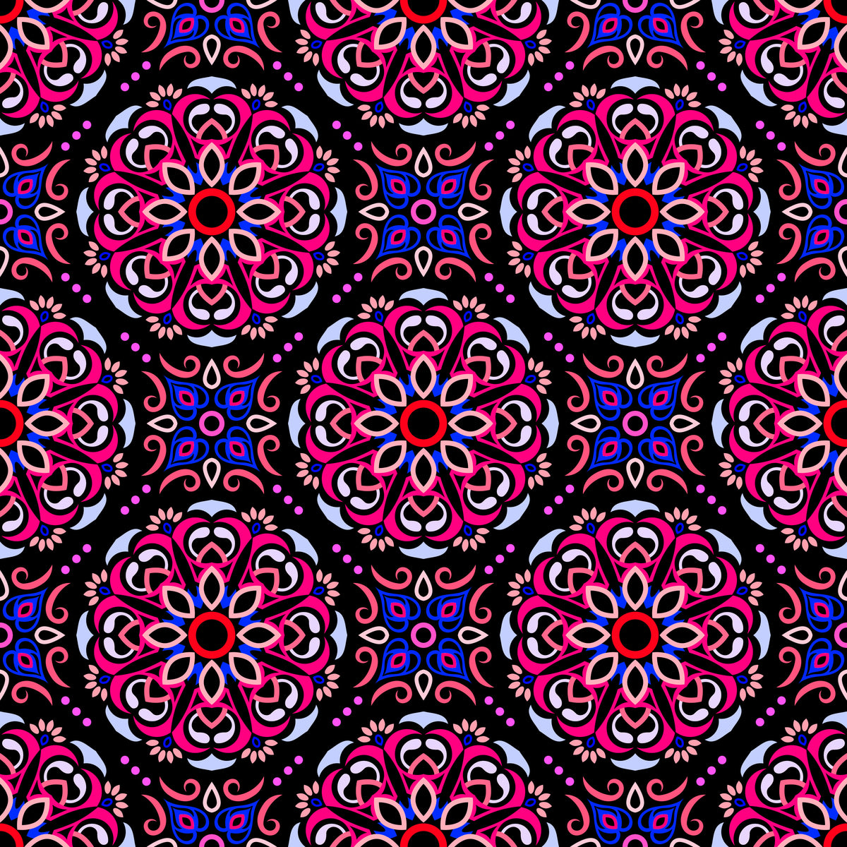 Pink - Blue - Red Mandala Fabric - 160
