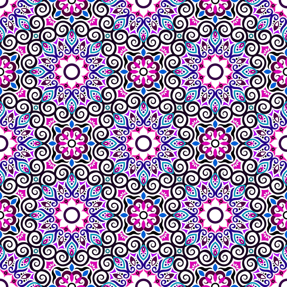 Pink - Purple - Blue Mandala Fabric - 125i