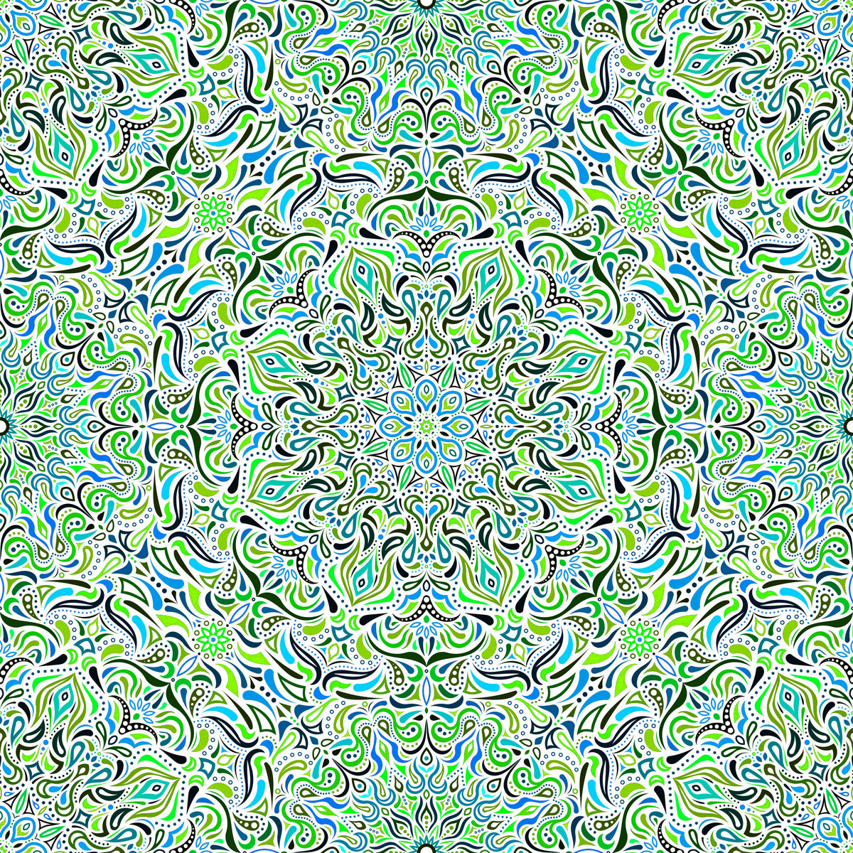 Green - Turquoise - Blue Mandala Fabric 2008.1i