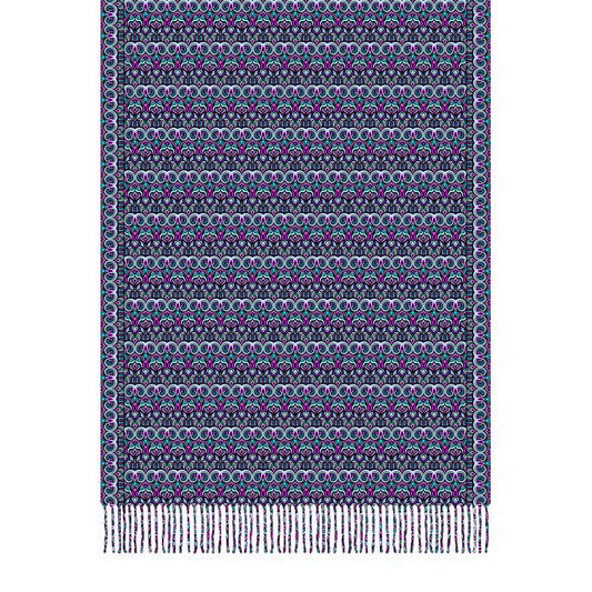 Pink - Turquoise - Purple Abstract Doodle Scarf with Tassels