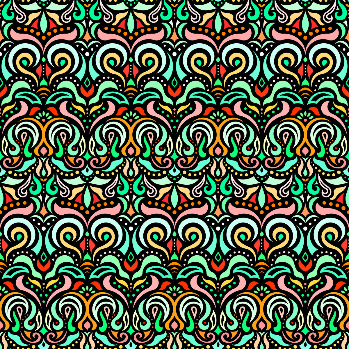 Green - Yellow - Orange Abstract Doodle Fabric 1007