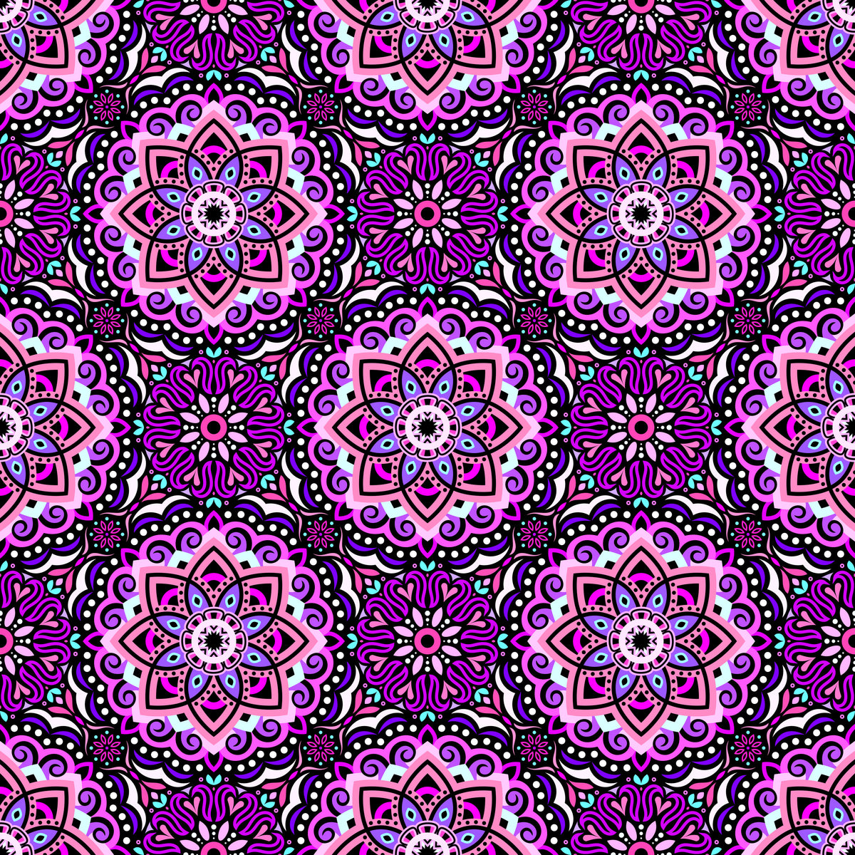 Pink - Purple - Turquoise Mandala Fabric 2009.3