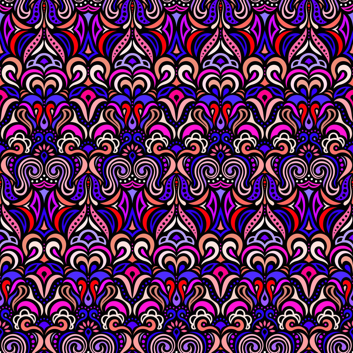 Blue - Red - Purple Abstract Doodle Fabric 1008.3