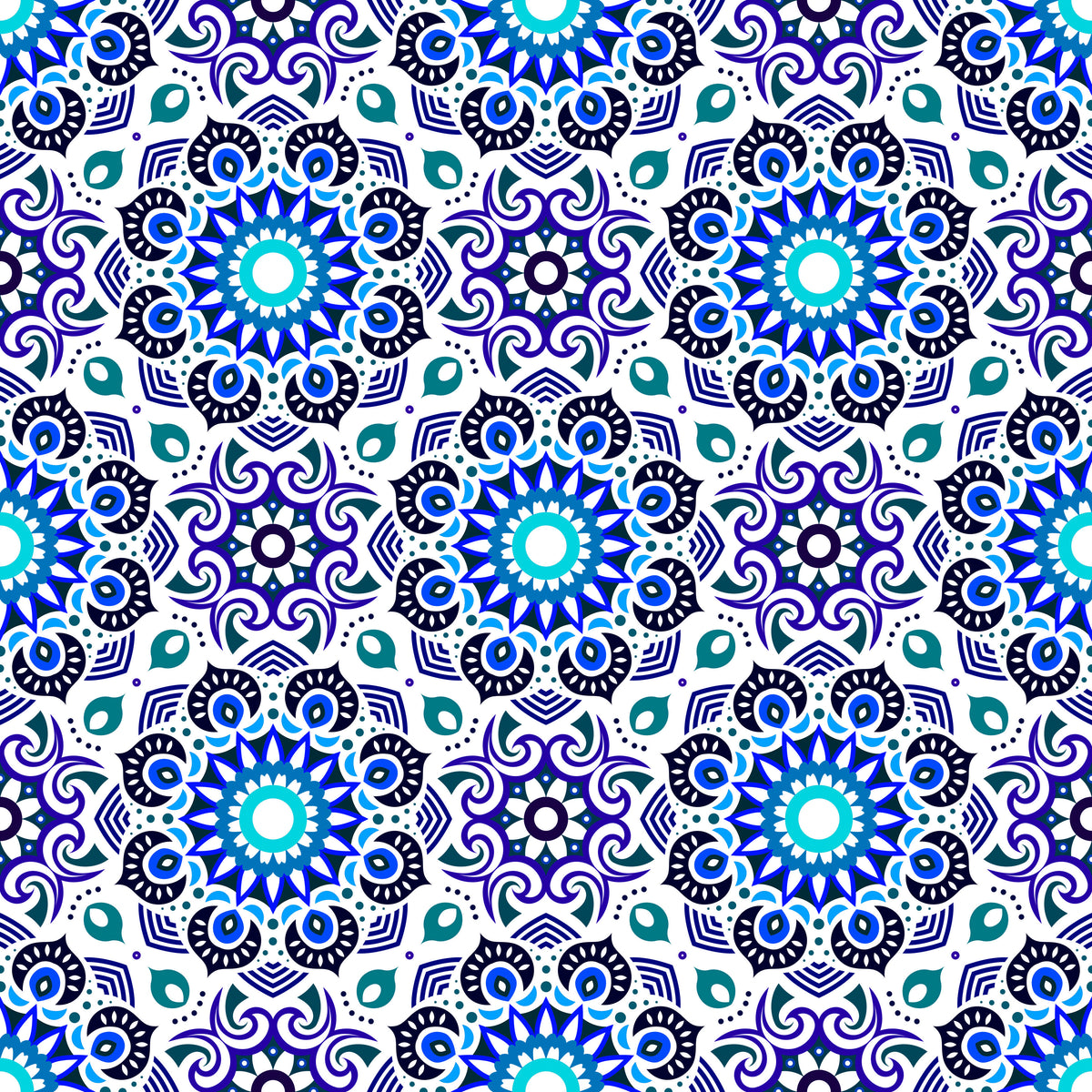 Turquoise - Blue Mandala Fabric - 193i