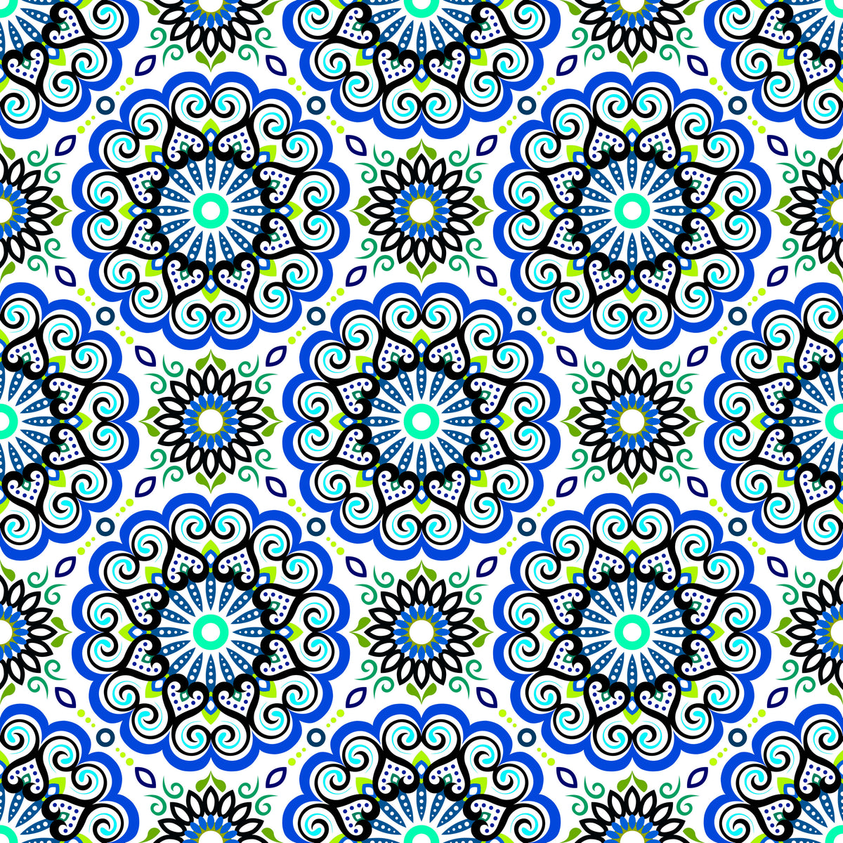 Blue - Green - Turquoise Mandala Fabric - 179i