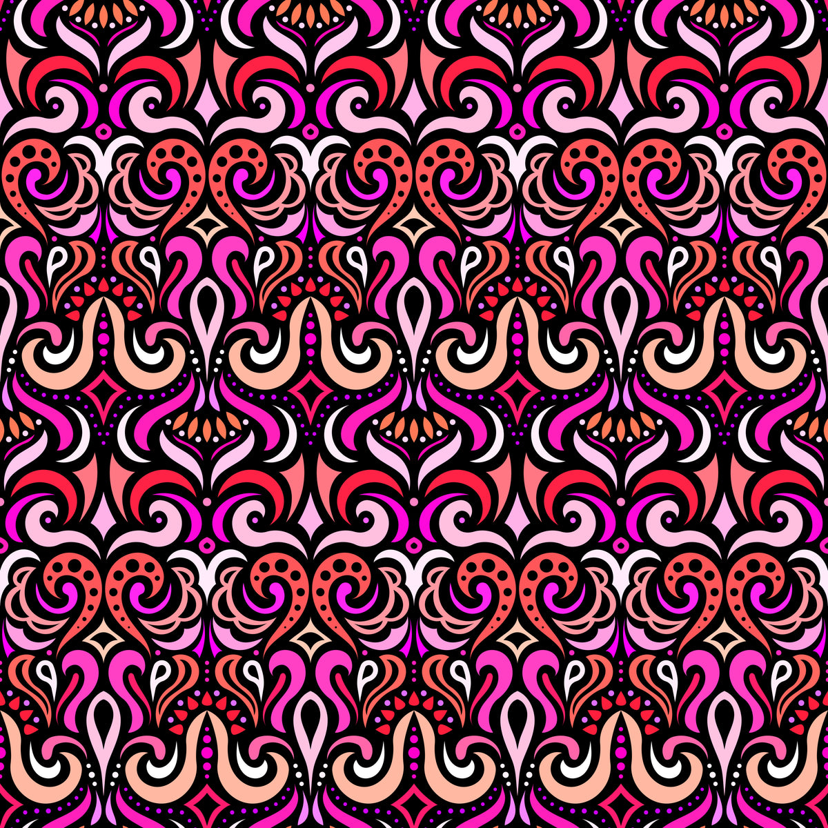 Red - Pink Abstract Doodle Fabric 1001