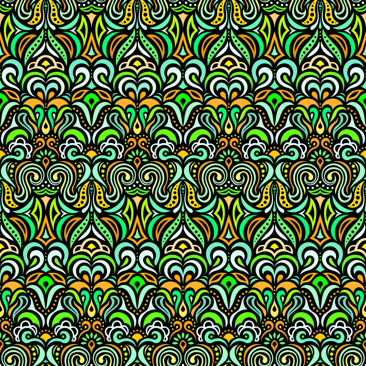 Green - Yellow Abstract Doodle Fabric 1008.3
