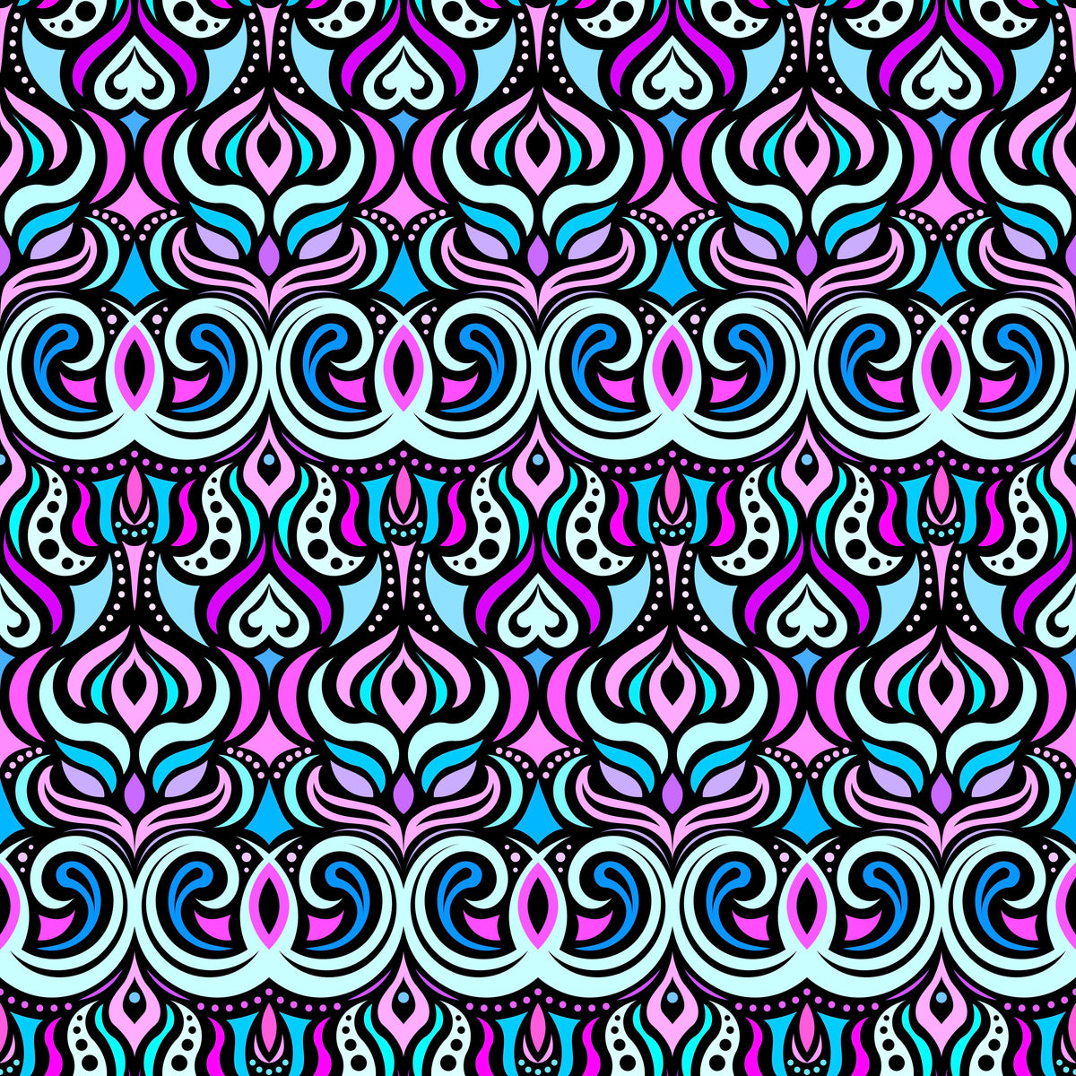 Turquoise - Purple - Blue Abstract Doodle Fabric 1009.7