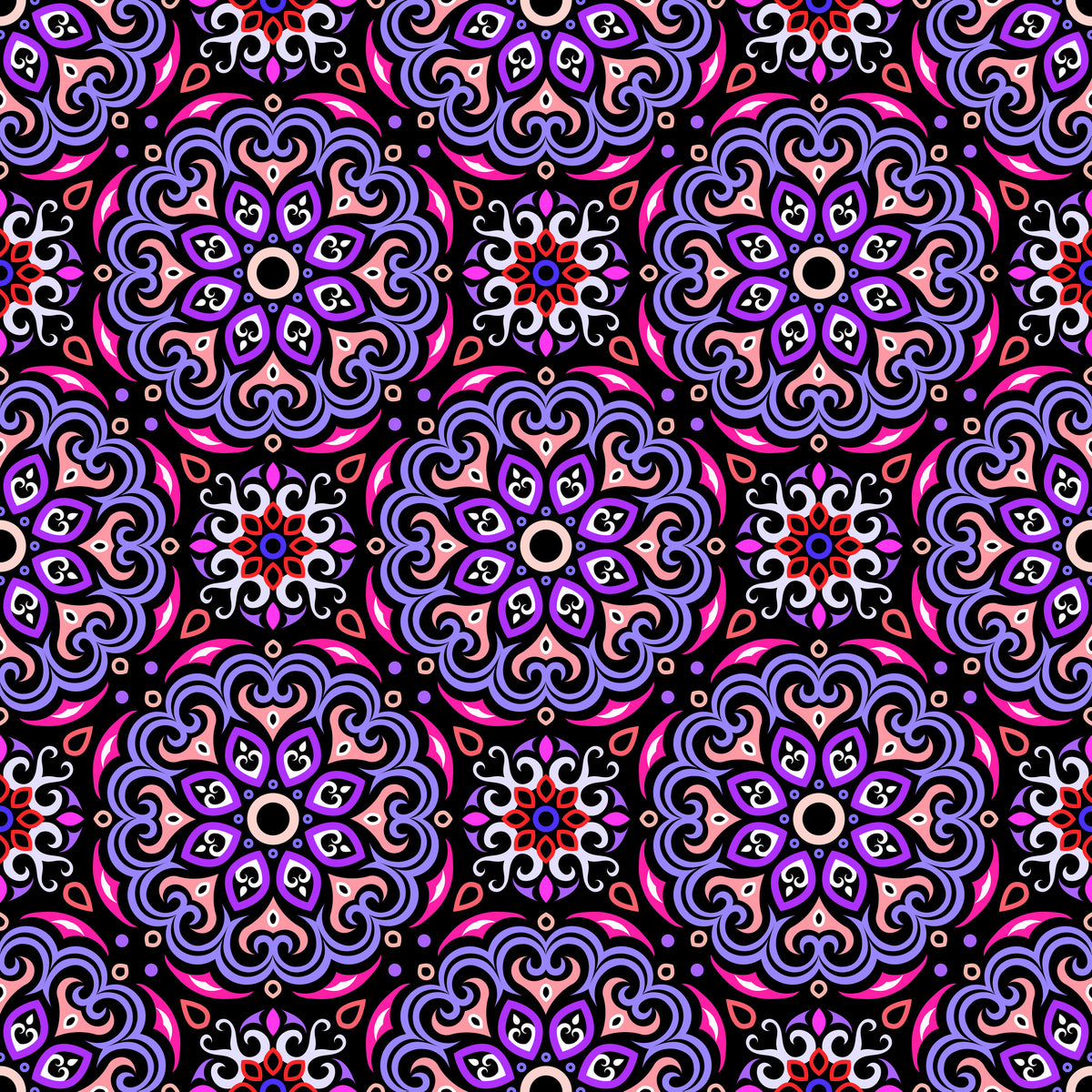 Purple - Pink - Red Mandala Fabric - 155