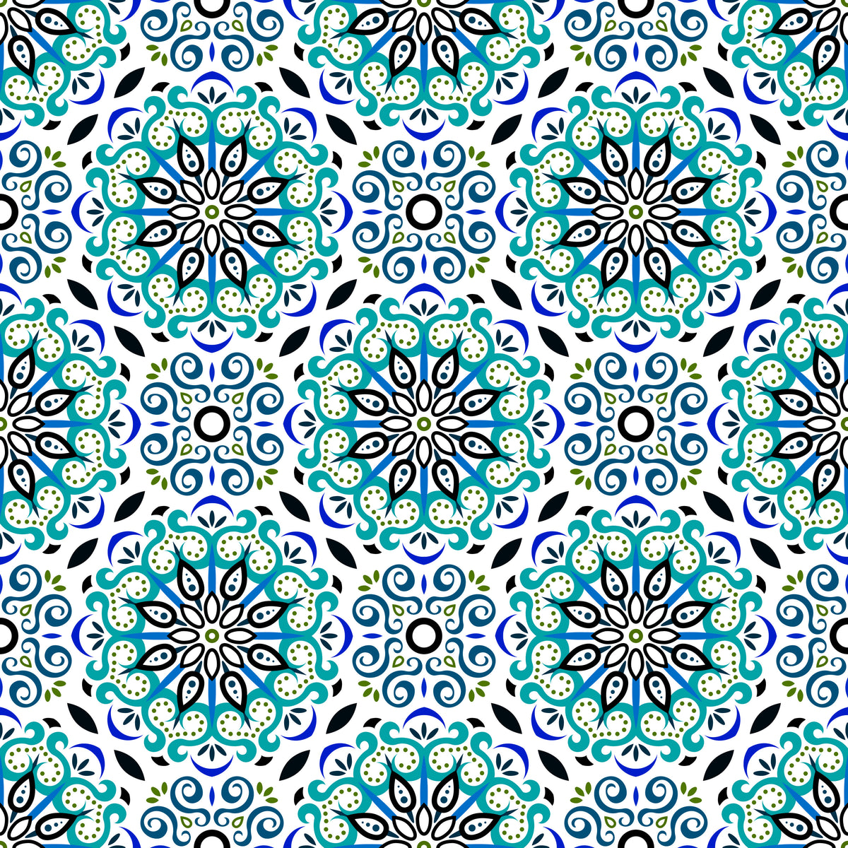 Turquoise - Blue - Green Mandala Fabric - 165i