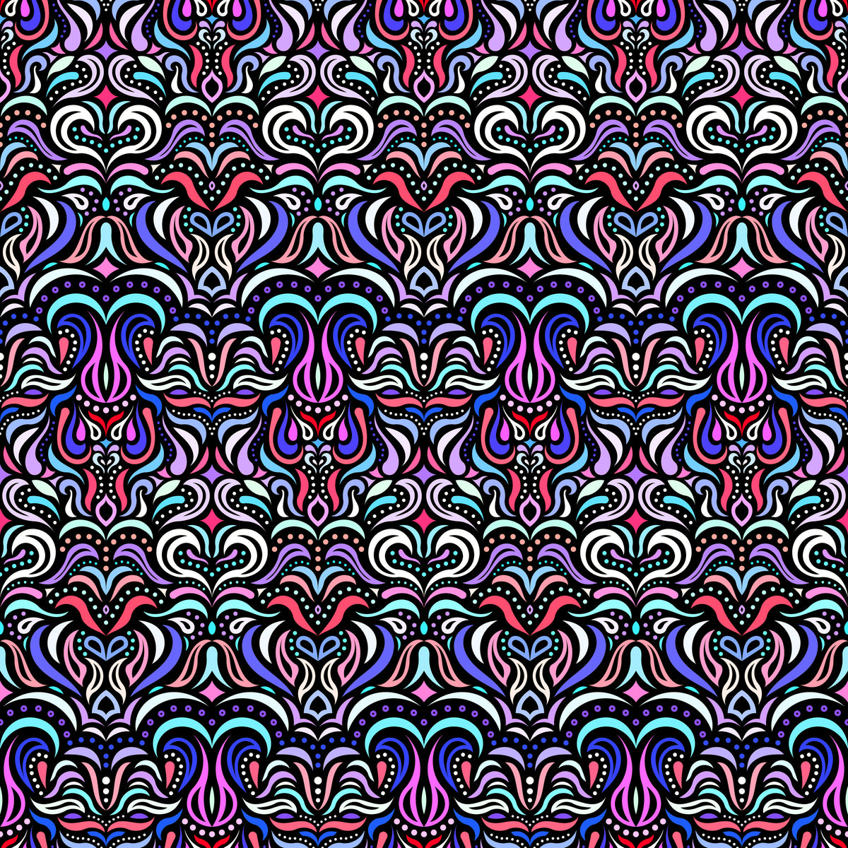 Purple - Pink - Blue - Red Abstract Doodle Fabric 1013.2
