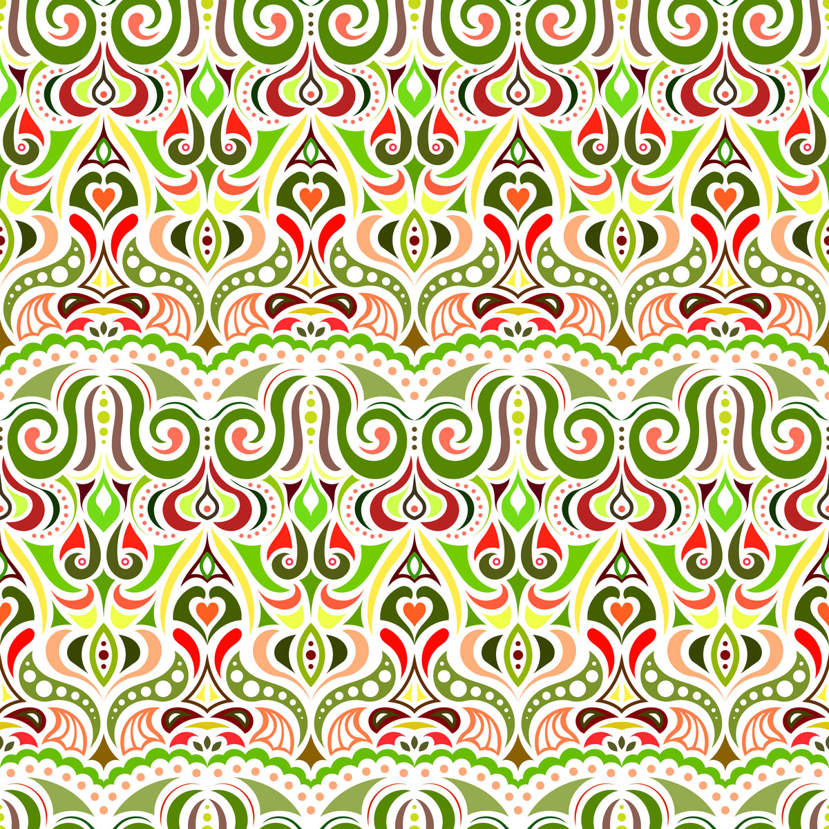 Green - Yellow - Red Abstract Doodle Fabric 1010.2i