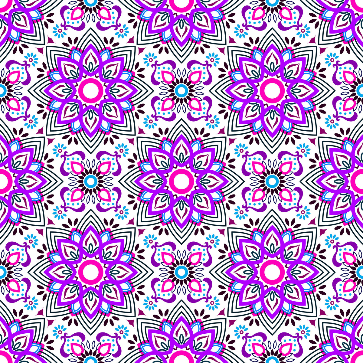 Purple - Pink - Blue Mandala Fabric - 145i