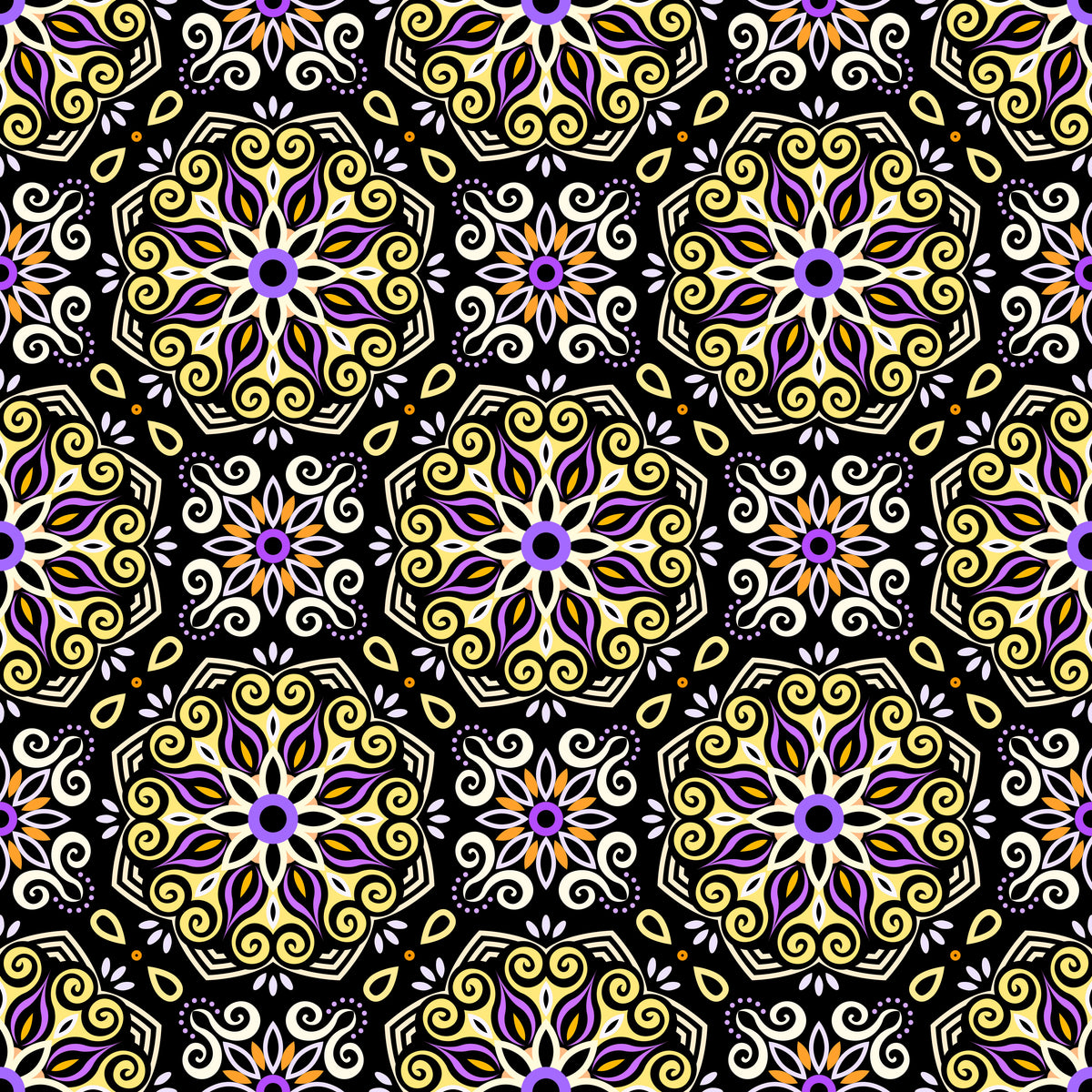 Yellow - Purple Mandala Fabric - 203