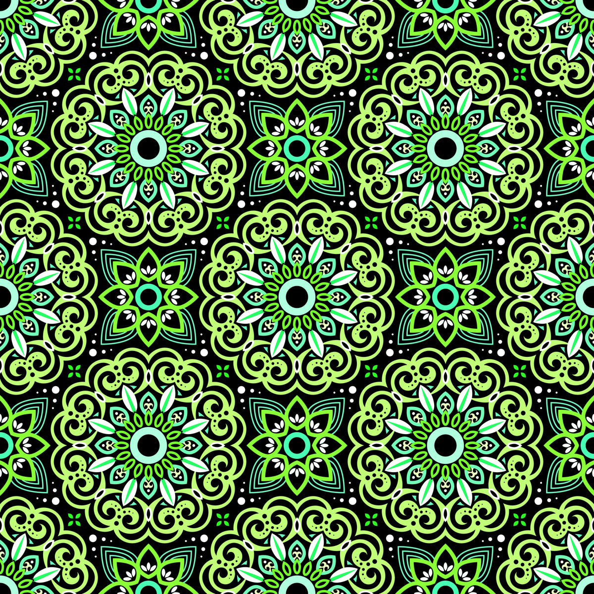 Green - Turquoise Mandala Fabric - 149