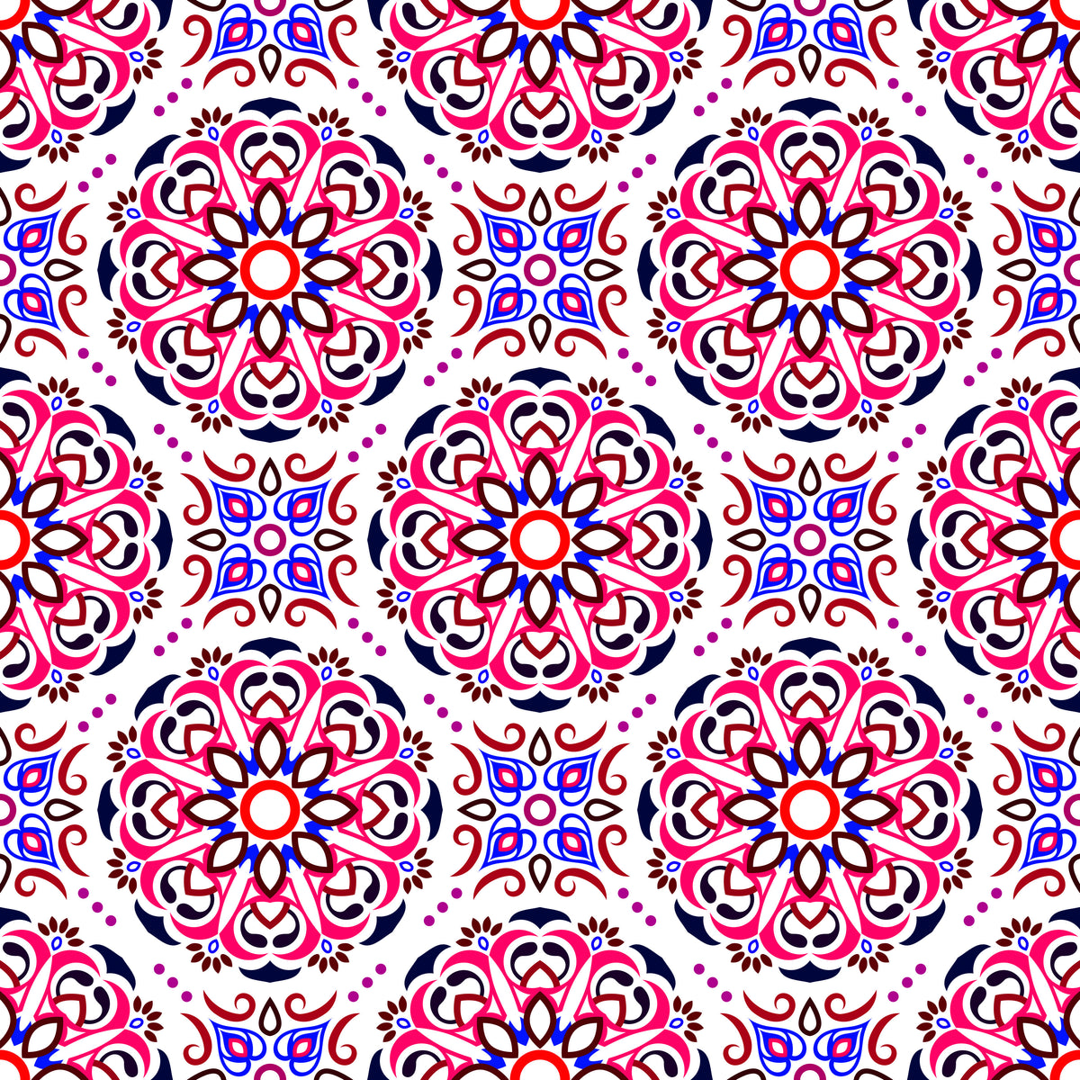 Red - Blue Mandala Fabric - 160i